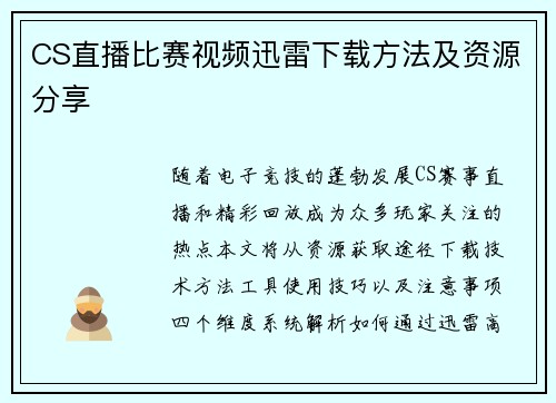 CS直播比赛视频迅雷下载方法及资源分享